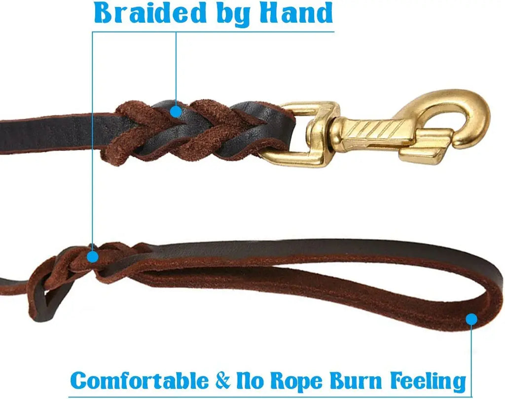 Premium Leather Dog Leash with Copper Hook