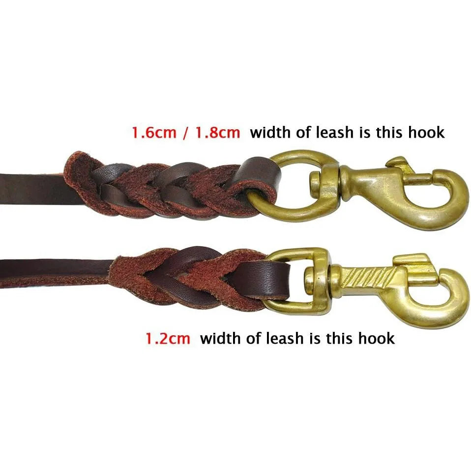 Premium Leather Dog Leash with Copper Hook