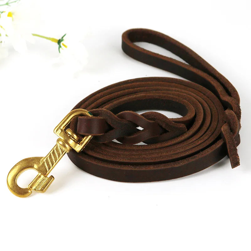 Premium Leather Dog Leash with Copper Hook