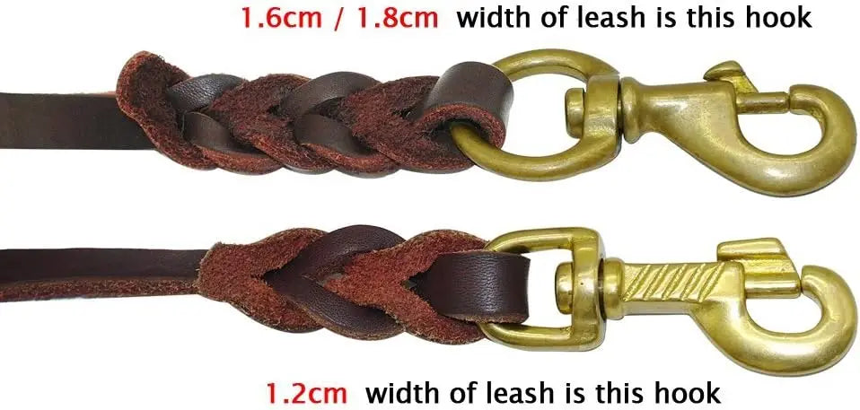 Premium Leather Dog Leash with Copper Hook