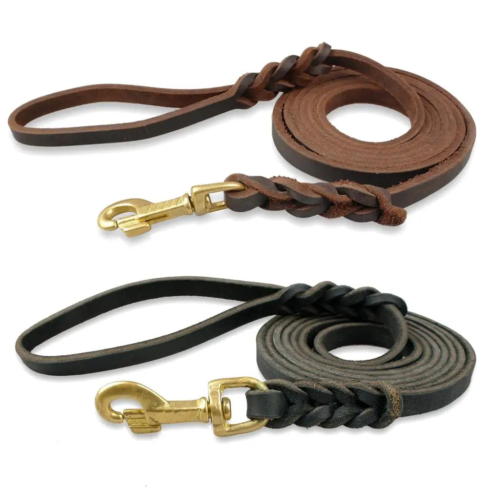 Premium Leather Dog Leash with Copper Hook