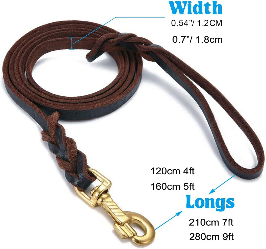 Premium Leather Dog Leash with Copper Hook