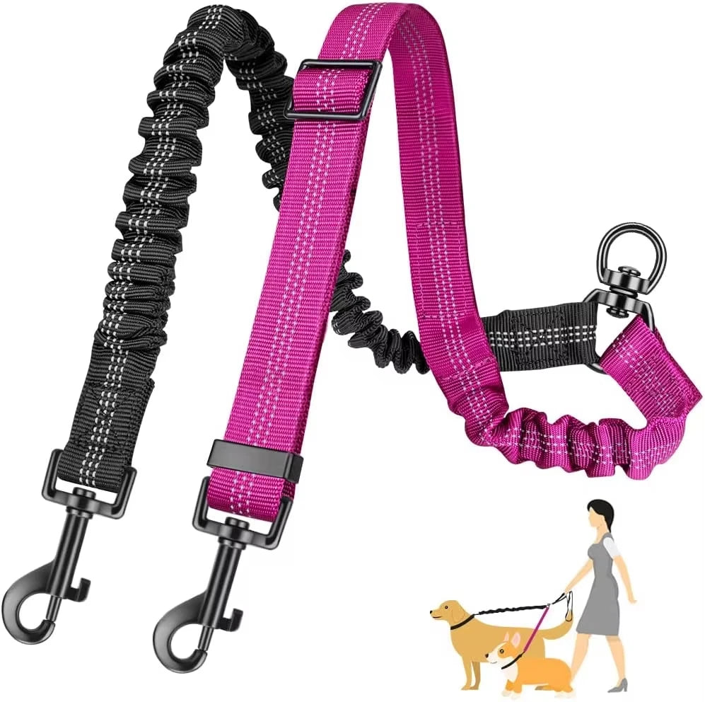 No-Tangle Dual Dog Leash Attachment- Tension Absorbing Double Lead for Easy Walks