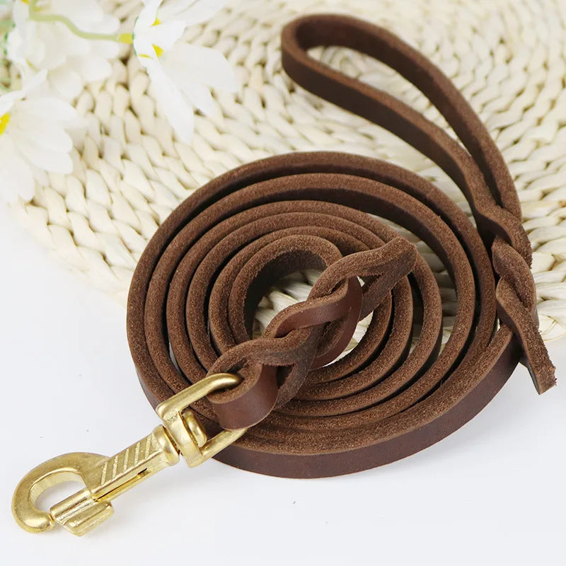 Premium Leather Dog Leash with Copper Hook