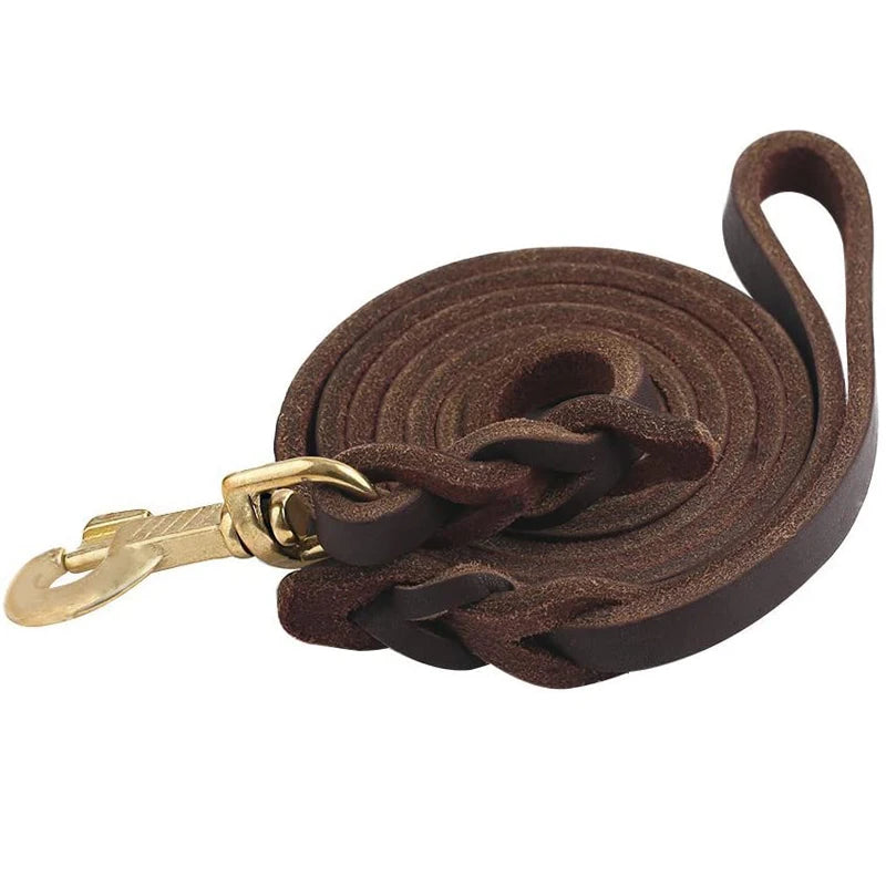 Premium Leather Dog Leash with Copper Hook