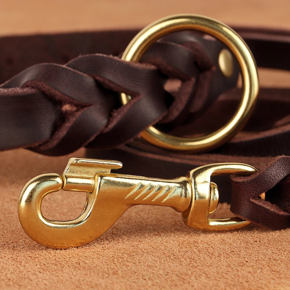 Premium Leather Dog Leash with Copper Hook